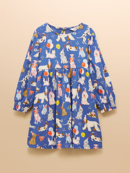 Joules Girls' Hampton Blue Dog Long Sleeve Jersey Dress image 1