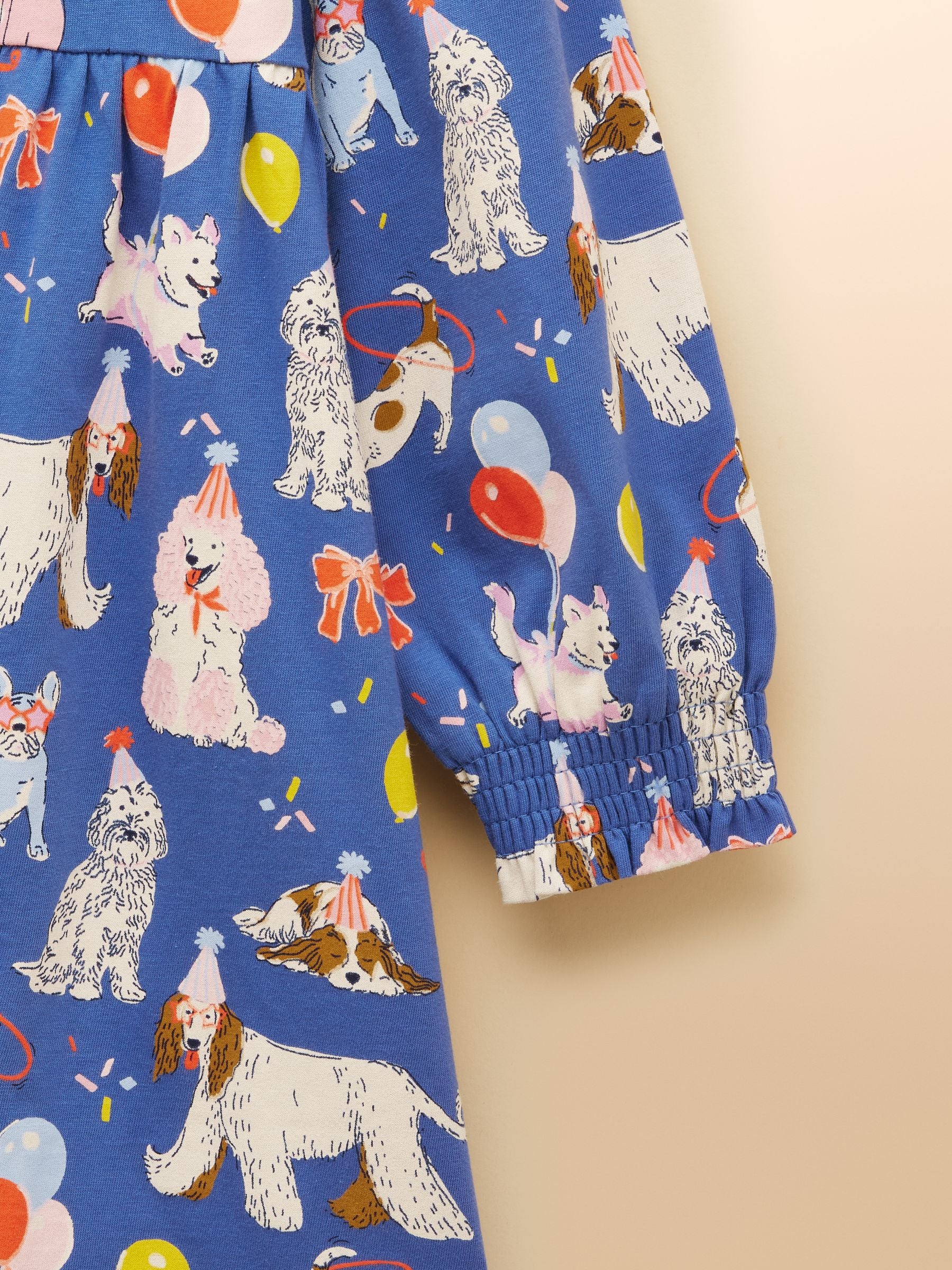Joules Girls' Hampton Blue Dog Long Sleeve Jersey Dress image 3