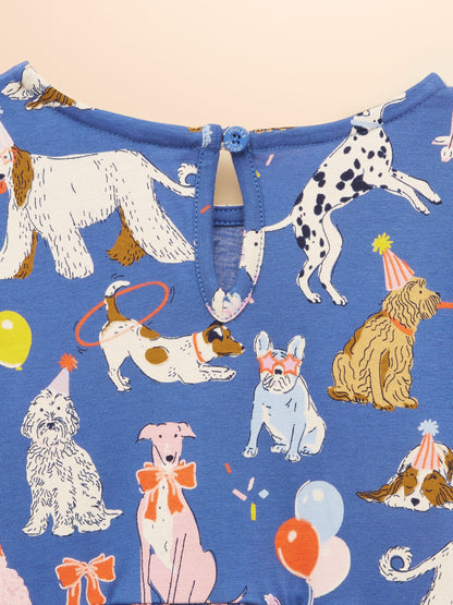 Joules Girls' Hampton Blue Dog Long Sleeve Jersey Dress image 4
