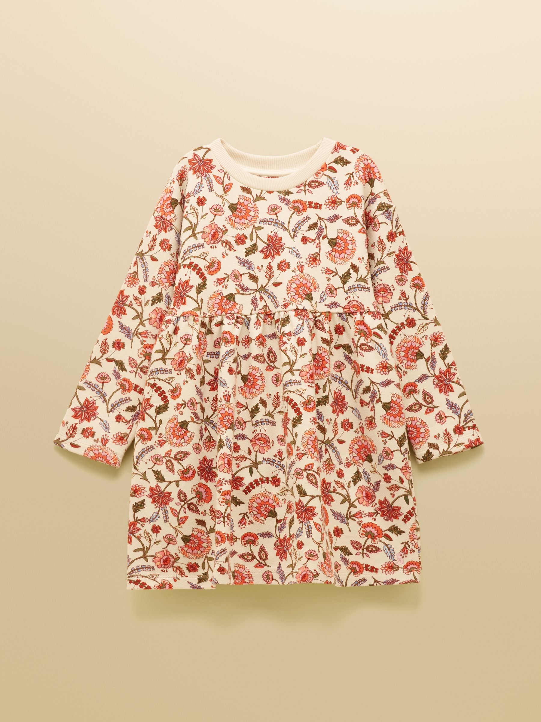 Joules Girls' Emma Cream Floral Long Sleeve Sweater Dress image 1