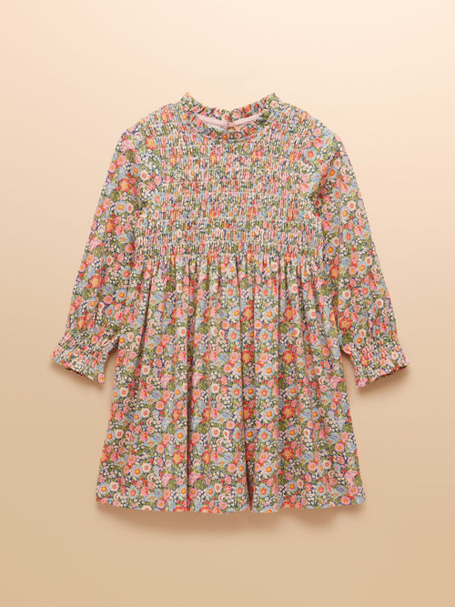 Joules Girls' Gracie Multi Ditsy Shirred Long Sleeved Printed Jersey Dress image 1