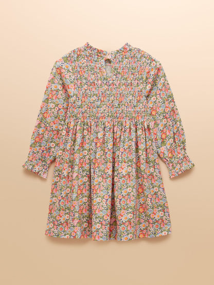 Joules Girls' Gracie Multi Ditsy Shirred Long Sleeved Printed Jersey Dress image 2