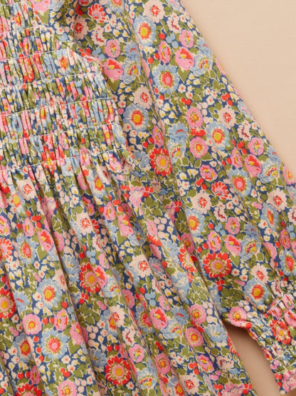 Joules Girls' Gracie Multi Ditsy Shirred Long Sleeved Printed Jersey Dress image 3