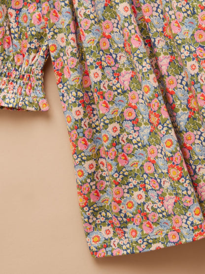 Joules Girls' Gracie Multi Ditsy Shirred Long Sleeved Printed Jersey Dress image 4