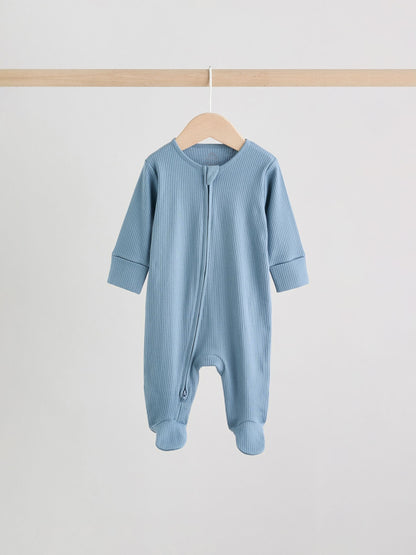 Blue 3 Pack Baby Two Way Zip Sleepsuits (0-2yrs)