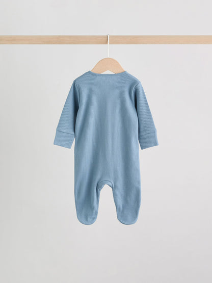 Blue 3 Pack Baby Two Way Zip Sleepsuits (0-2yrs)