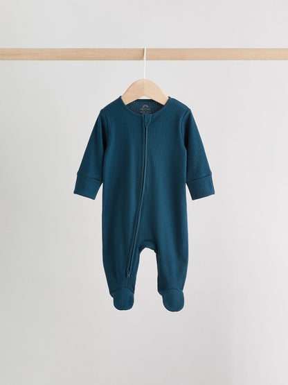 Blue 3 Pack Baby Two Way Zip Sleepsuits (0-2yrs)