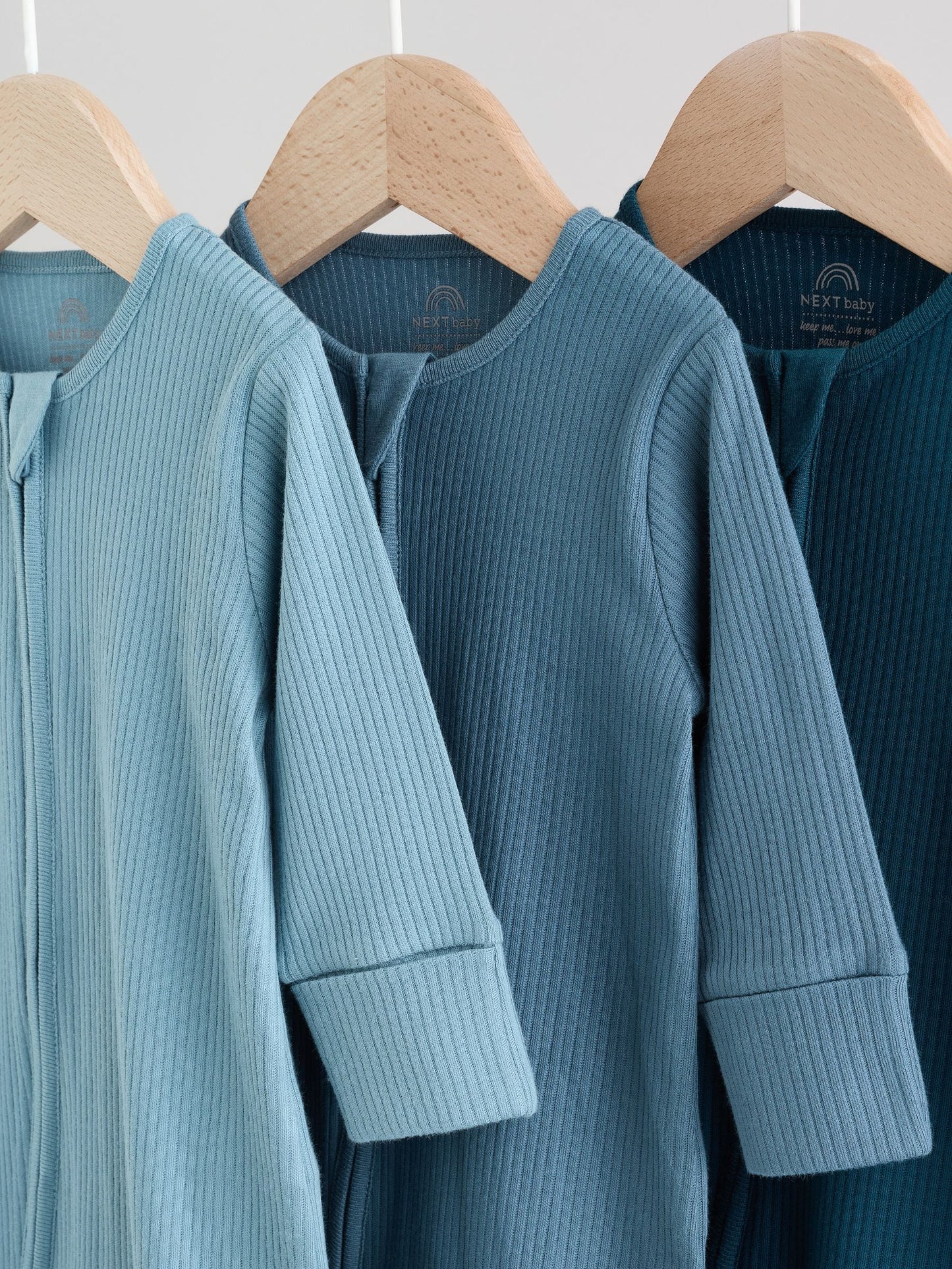 Blue 3 Pack Baby Two Way Zip Sleepsuits (0-2yrs)