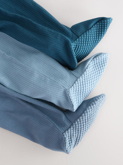 Blue 3 Pack Baby Two Way Zip Sleepsuits (0-2yrs)