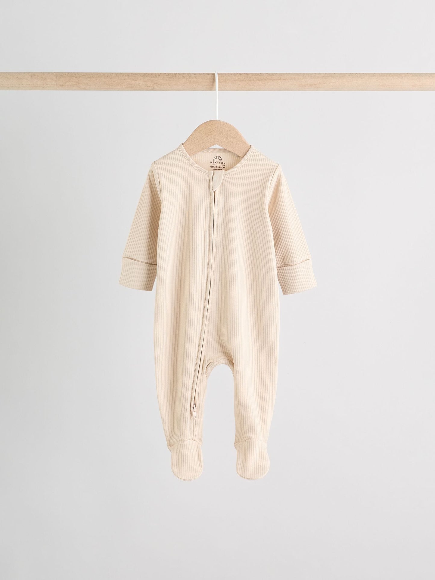 Beige Baby Two Way Zip Sleepsuits 3 Pack (0-2yrs) image 2