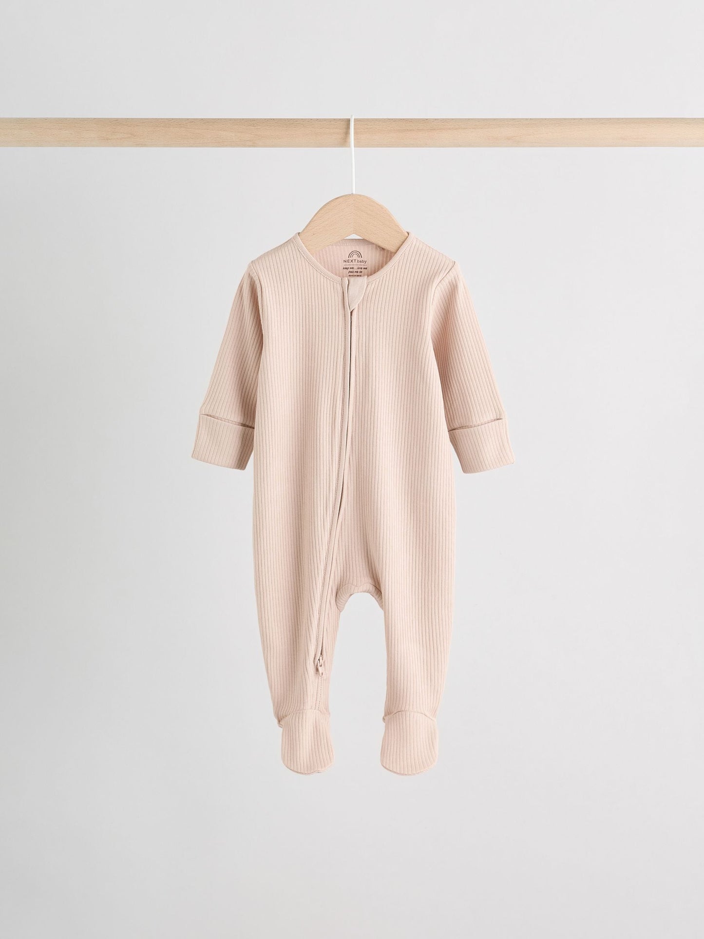 Beige Baby Two Way Zip Sleepsuits 3 Pack (0-2yrs) image 3