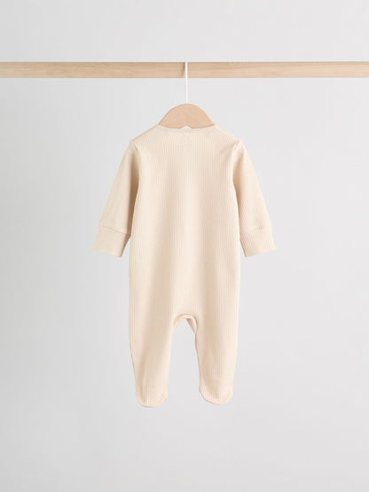 Beige Baby Two Way Zip Sleepsuits 3 Pack (0-2yrs) image 6