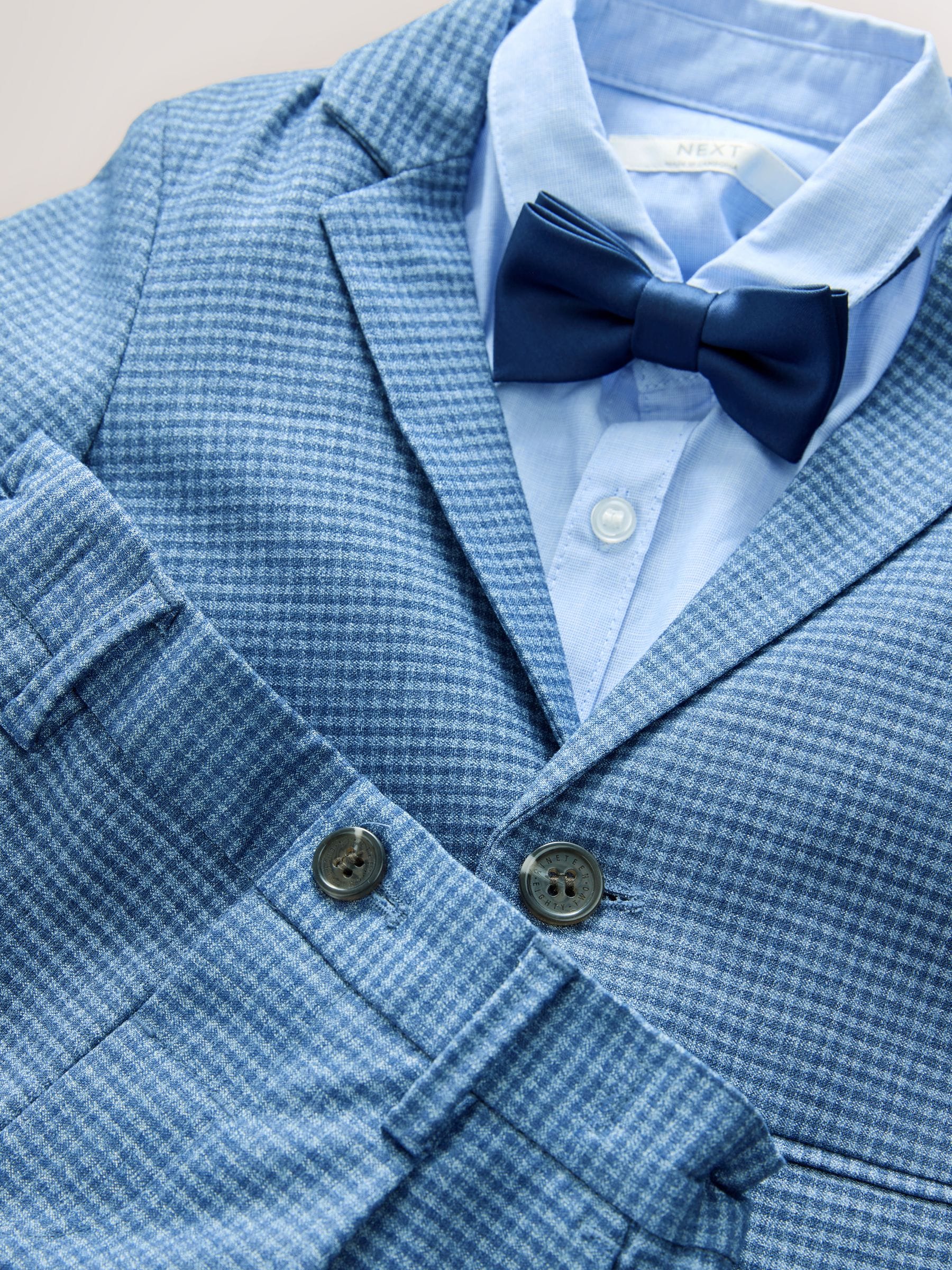 Blue Check Blazer, Shirt, Trousers & Bow Tie Set (3mths-9yrs) image 9