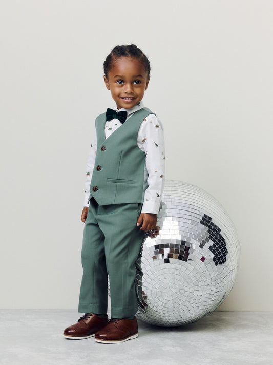 Green Dino Waistcoat Shirt Trousers and Bow Tie Set (3mths-9yrs) image 1