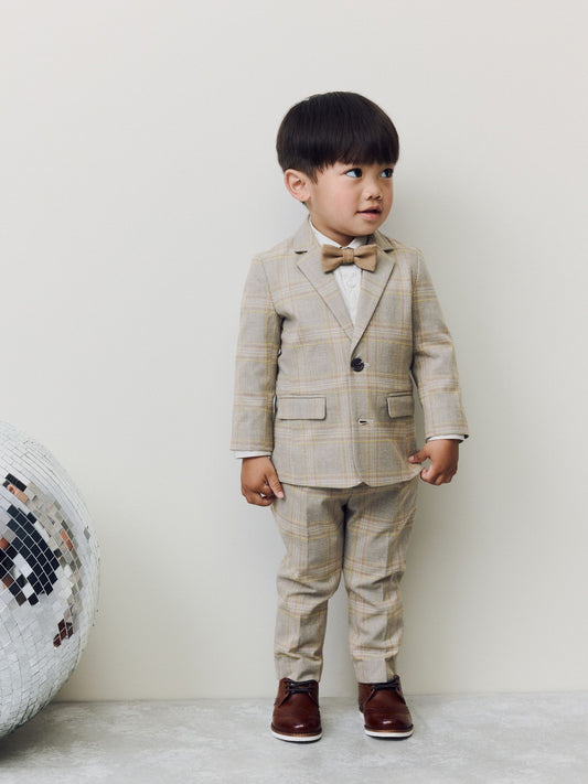 Brown Check Blazer Shirt Trousers and Bow Tie Set (3mths-9yrs) image 1