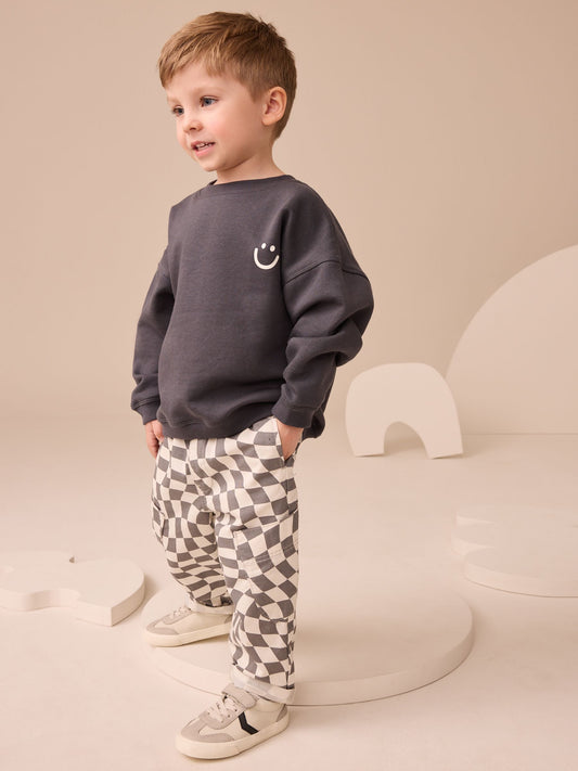 Charcoal Checkerboard Long Sleeve T-Shirt & Trousers Set (3mths-7yrs) image 1
