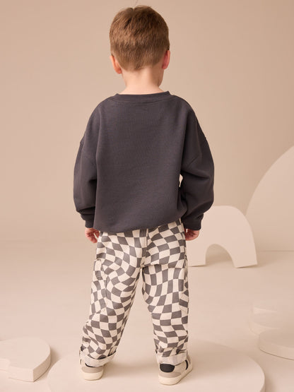 Charcoal Checkerboard Long Sleeve T-Shirt & Trousers Set (3mths-7yrs) image 3