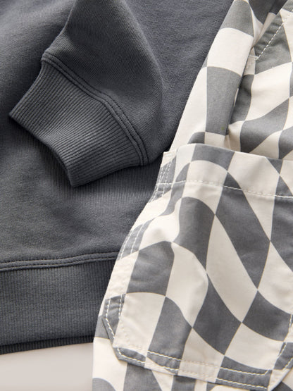 Charcoal Checkerboard Long Sleeve T-Shirt & Trousers Set (3mths-7yrs) image 6
