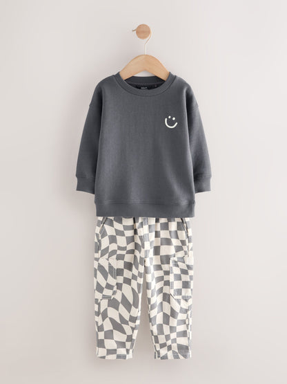 Charcoal Checkerboard Long Sleeve T-Shirt & Trousers Set (3mths-7yrs) image 7