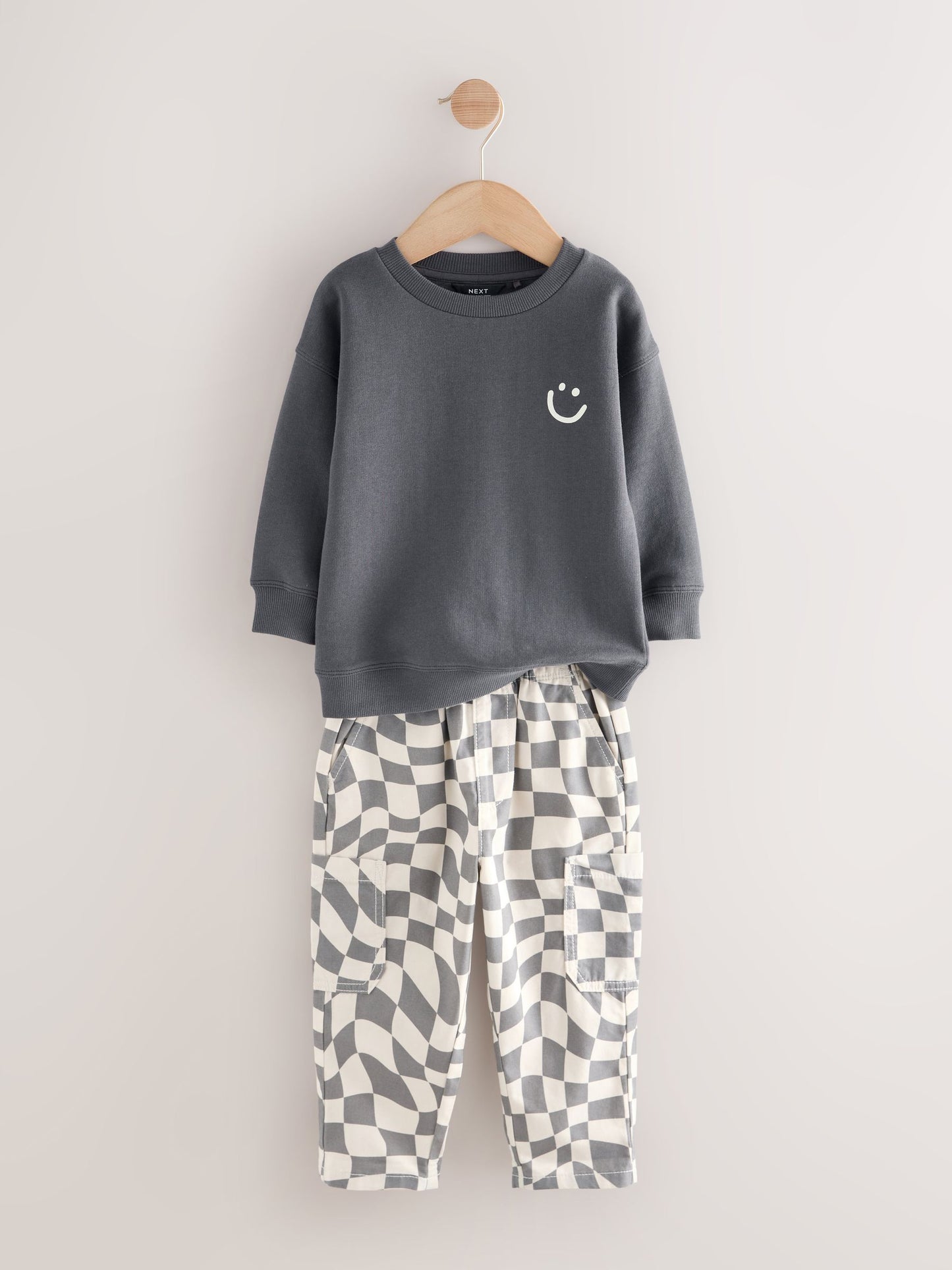 Charcoal Checkerboard Long Sleeve T-Shirt & Trousers Set (3mths-7yrs) image 8