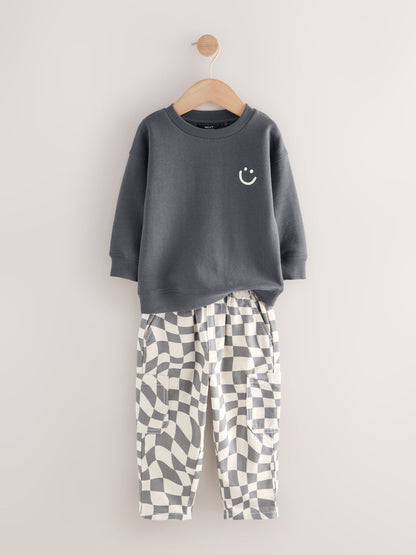 Charcoal Checkerboard Long Sleeve T-Shirt & Trousers Set (3mths-7yrs) image 8