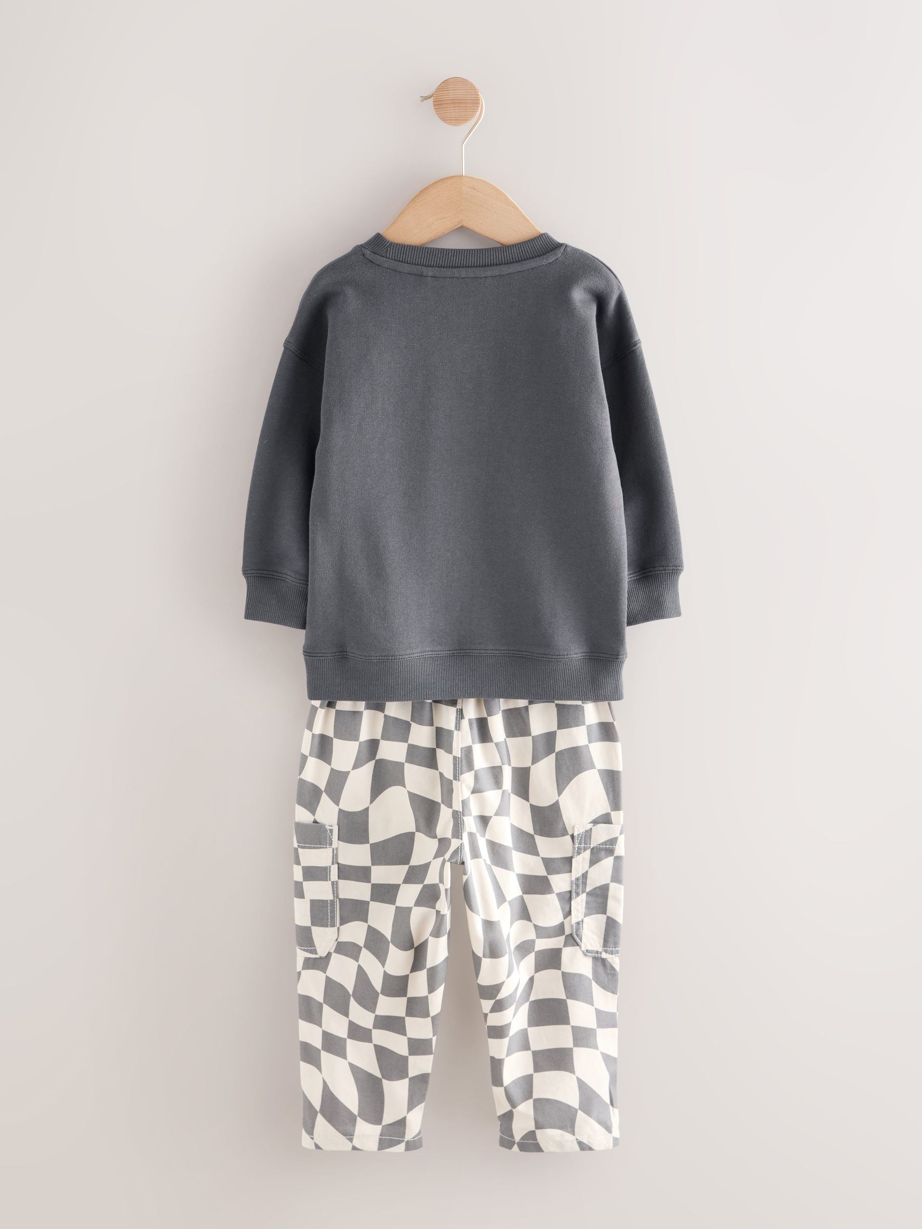 Charcoal Checkerboard Long Sleeve T-Shirt & Trousers Set (3mths-7yrs) image 9