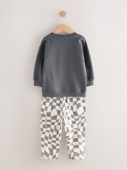Charcoal Checkerboard Long Sleeve T-Shirt & Trousers Set (3mths-7yrs) image 9