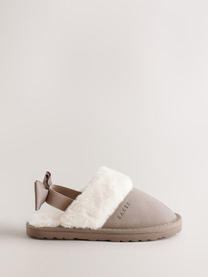 Baker by Ted Baker Girls Suede Faux Fur Mule Slippers with Bow image 2