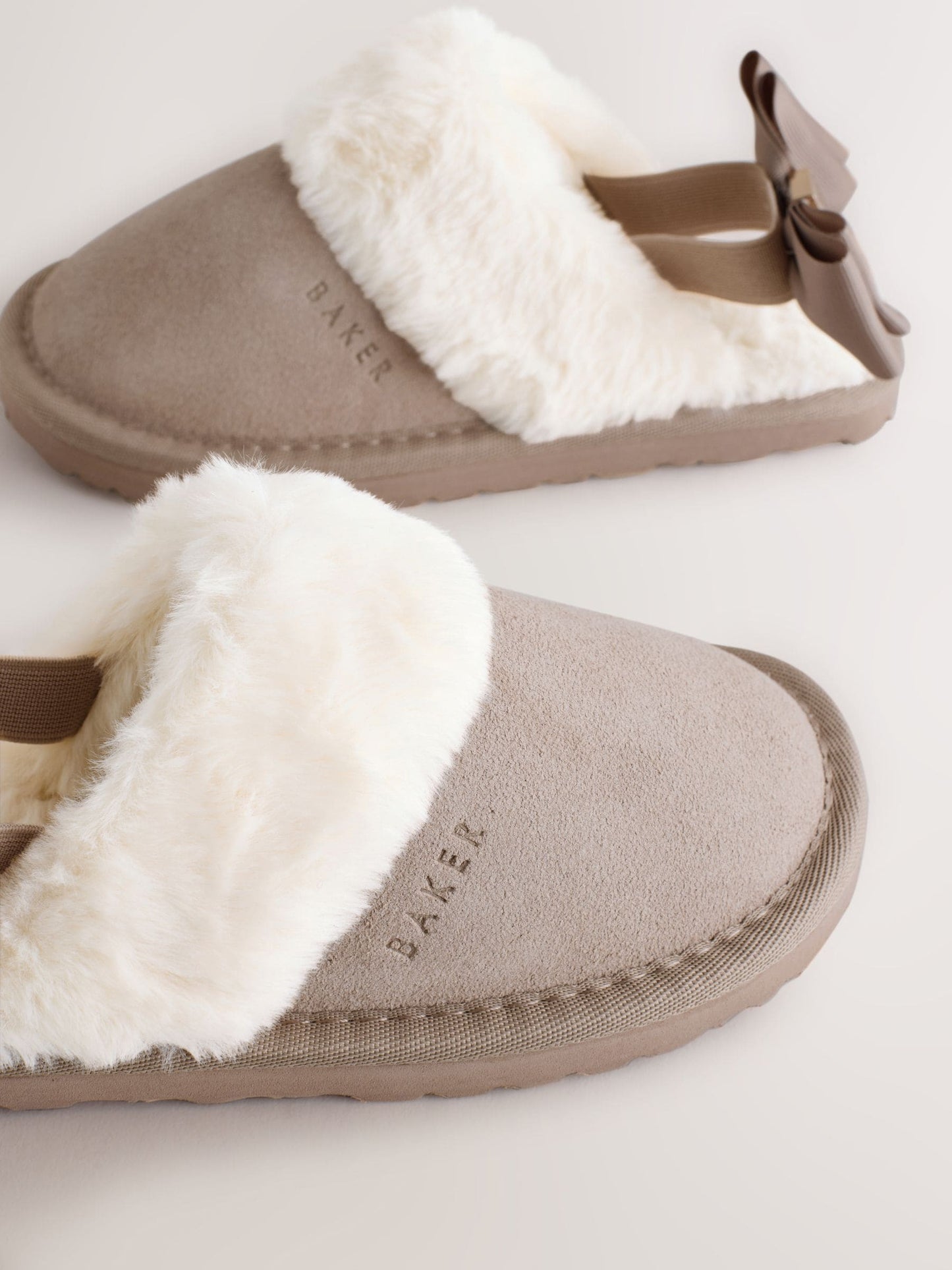 Baker by Ted Baker Girls Suede Faux Fur Mule Slippers with Bow image 3