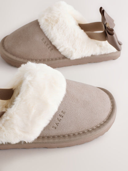 Baker by Ted Baker Girls Suede Faux Fur Mule Slippers with Bow image 3