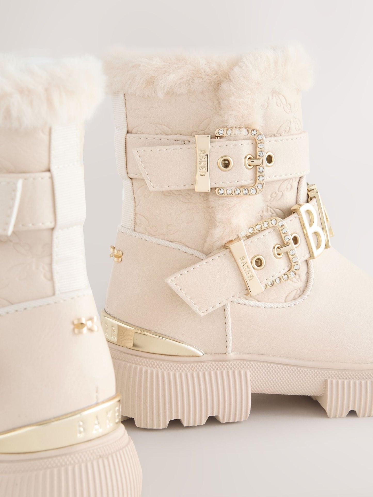 Baker by Ted Baker Girls Buckled Faux Fur Trim Chunky Boots image 3