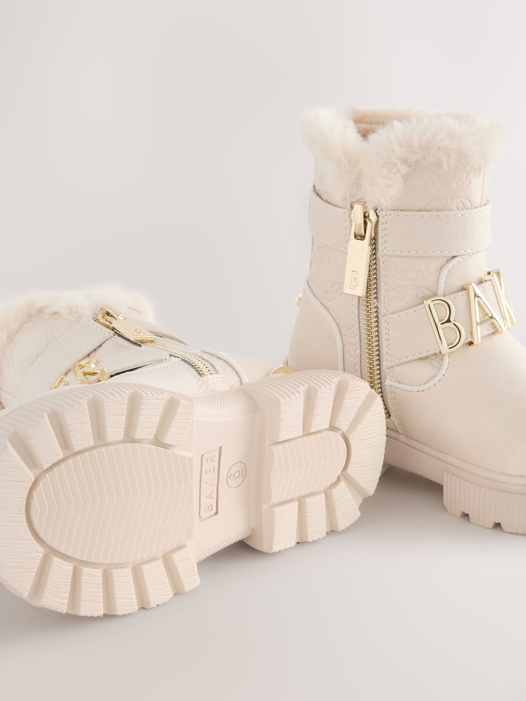 Baker by Ted Baker Girls Buckled Faux Fur Trim Chunky Boots image 5