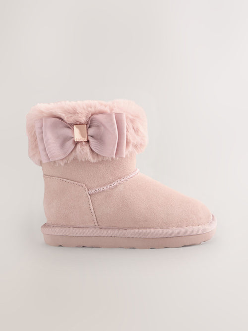 Baker by Ted Baker Girls Faux Fur Cuff Boot Slippers with Bow image 1