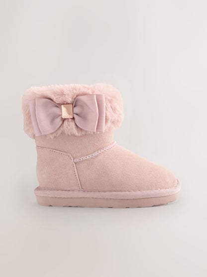 Baker by Ted Baker Girls Faux Fur Cuff Boot Slippers with Bow image 1