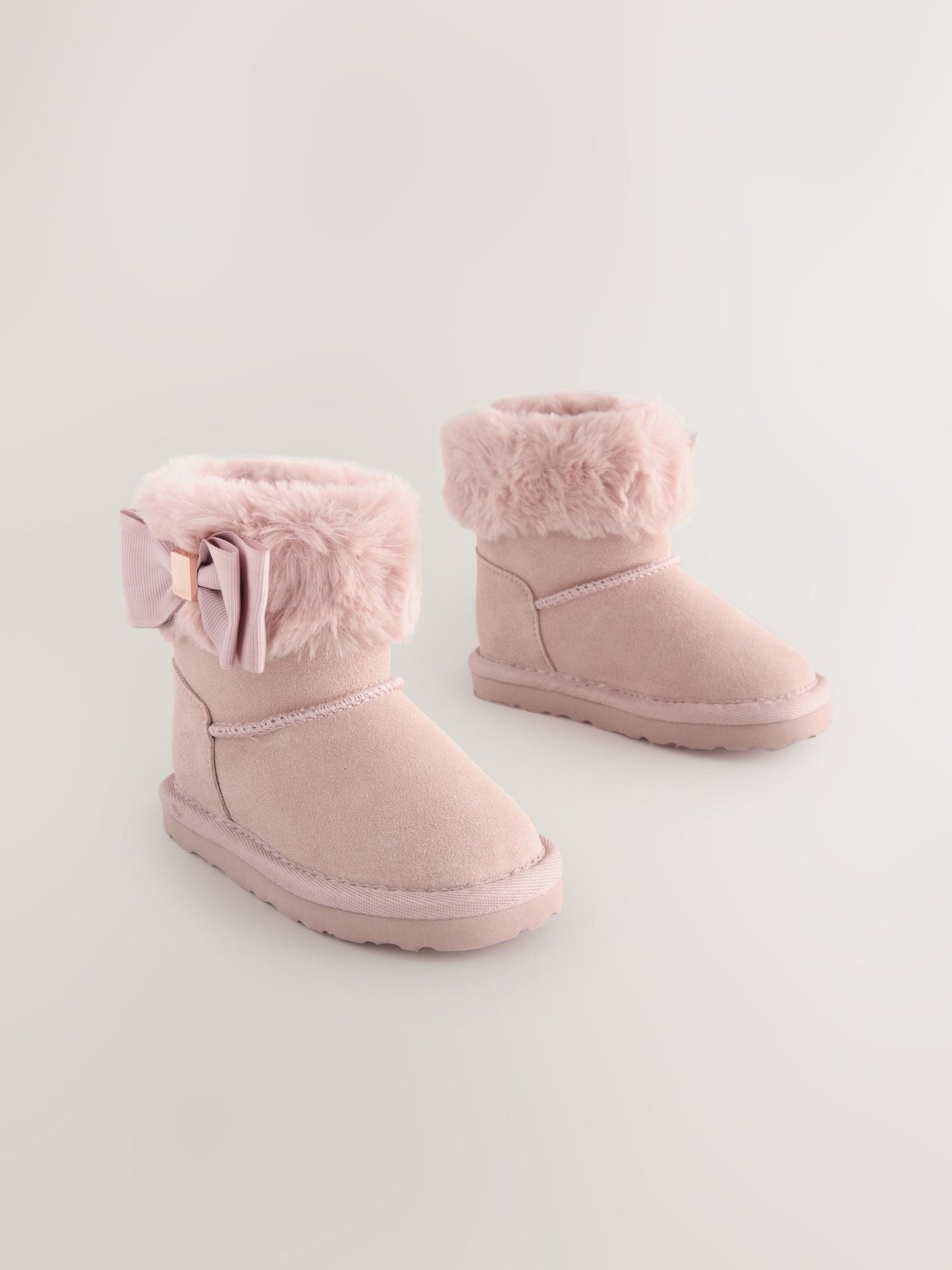 Baker by Ted Baker Girls Faux Fur Cuff Boot Slippers with Bow image 2
