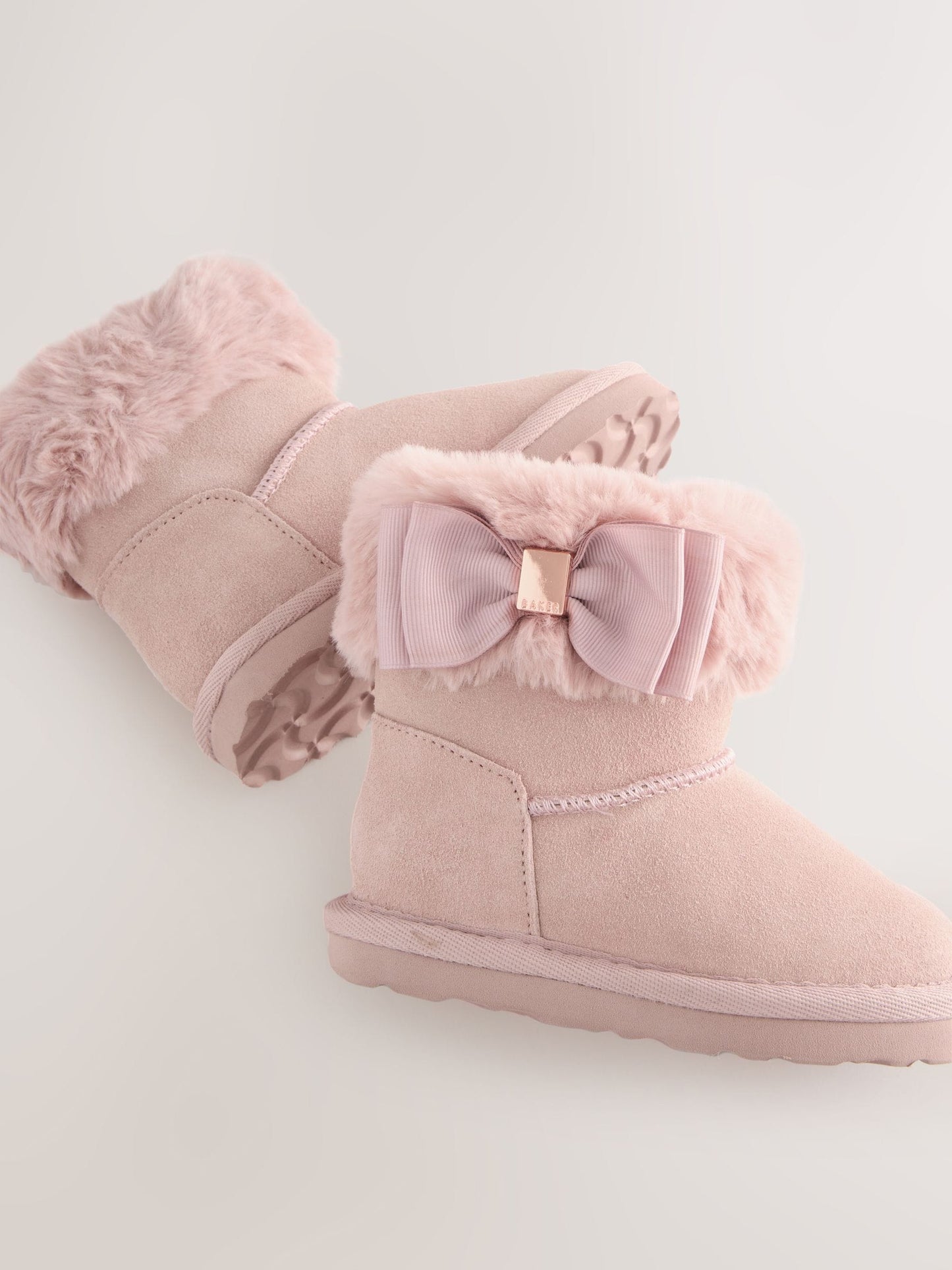 Baker by Ted Baker Girls Faux Fur Cuff Boot Slippers with Bow image 3