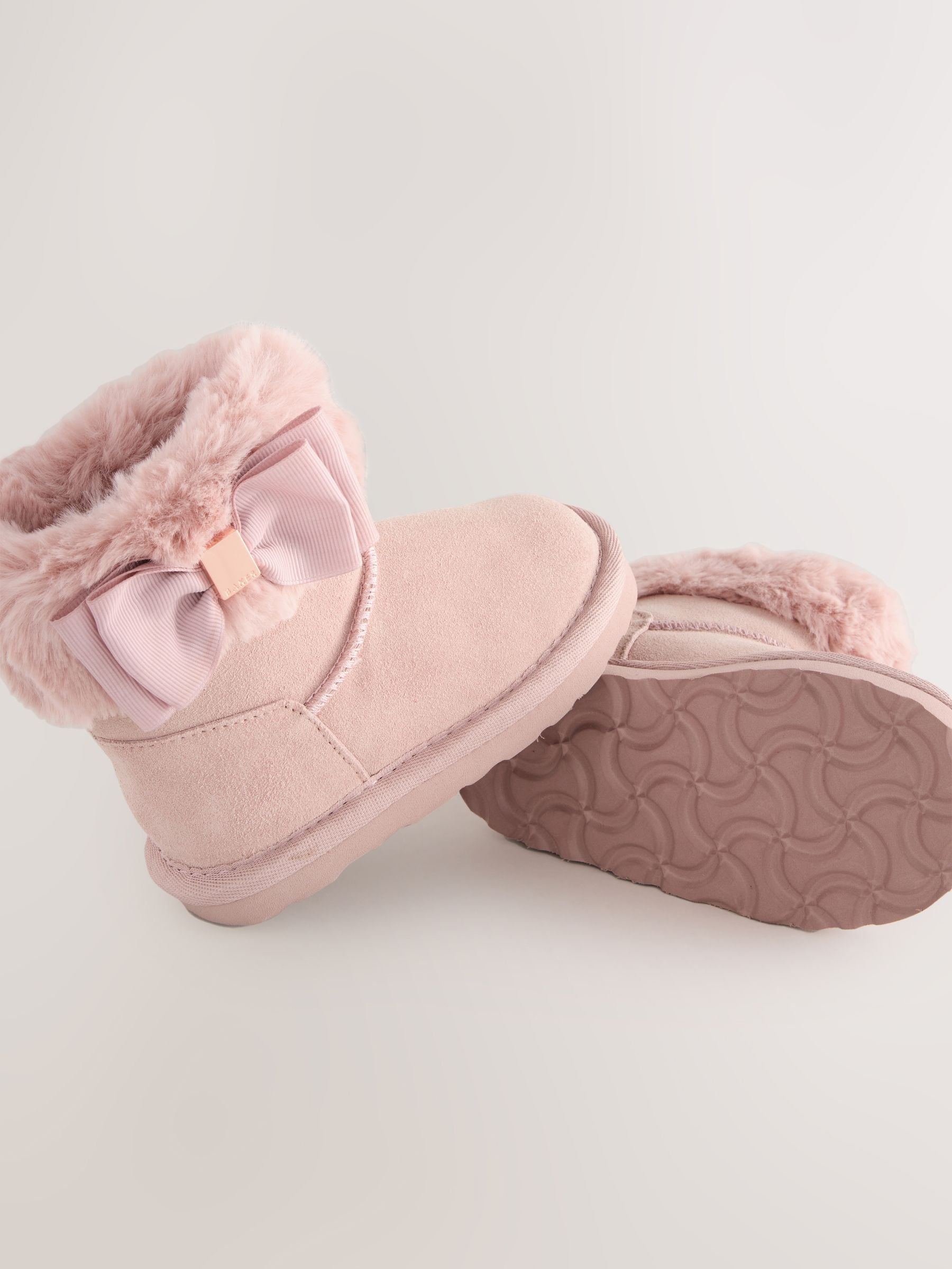 Baker by Ted Baker Girls Faux Fur Cuff Boot Slippers with Bow image 4