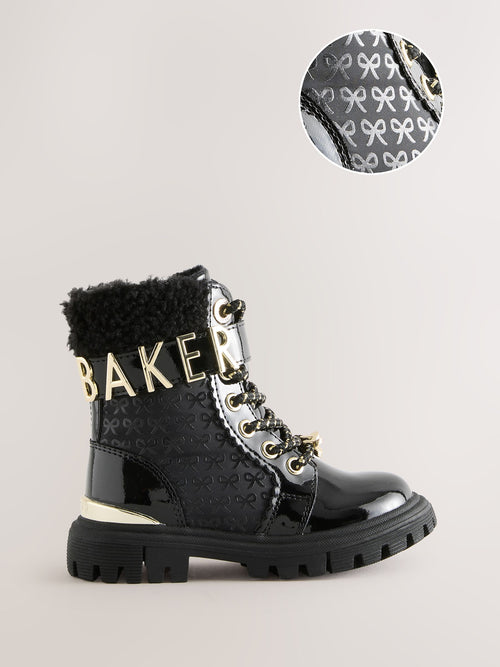 Baker by Ted Baker Girls Embossed Lace Up Chunky Black Boots image 1