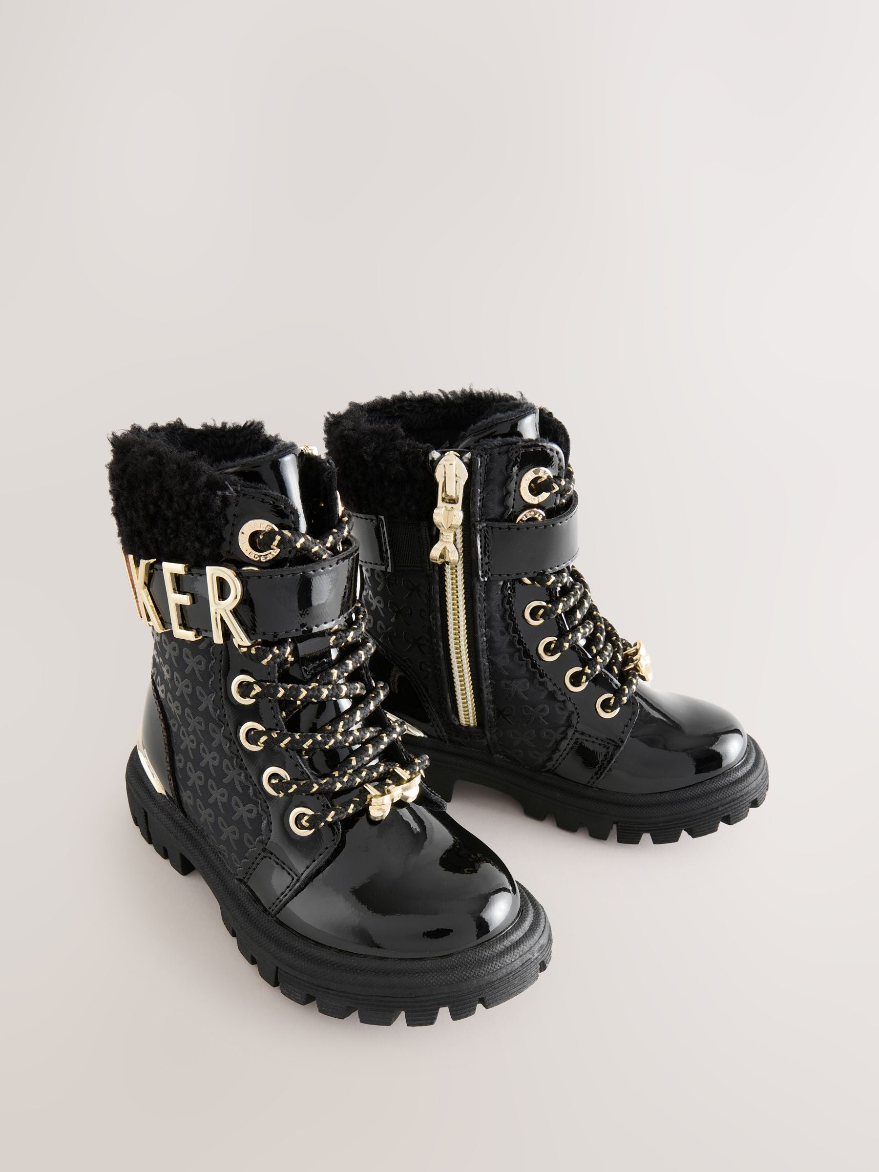 Baker by Ted Baker Girls Embossed Lace Up Chunky Black Boots image 2
