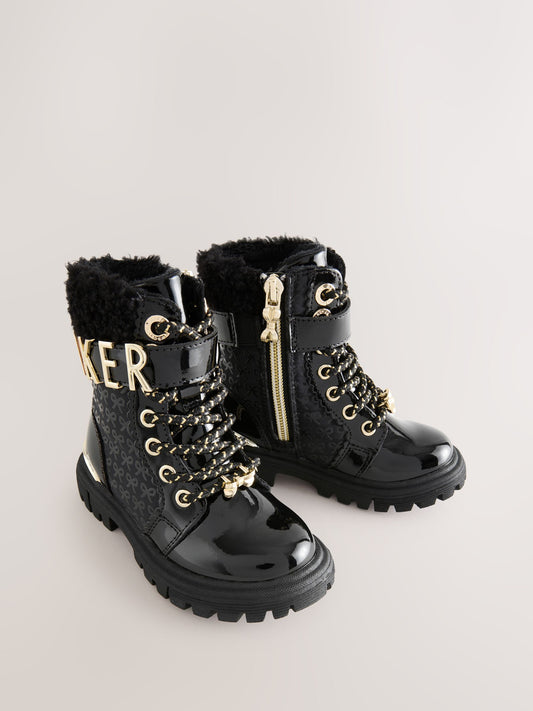 Baker by Ted Baker Girls Embossed Lace Up Chunky Black Boots image 2