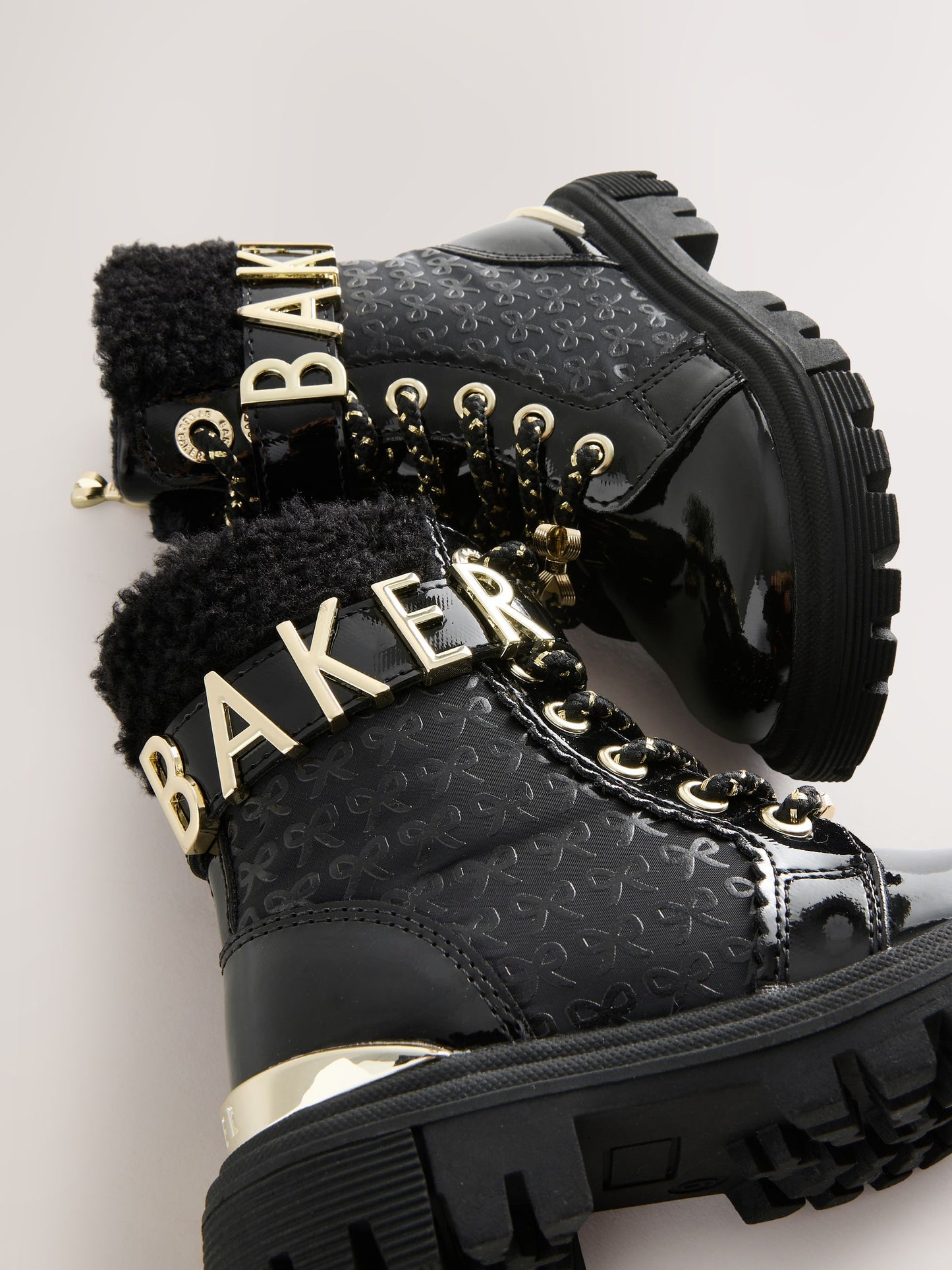 Baker by Ted Baker Girls Embossed Lace Up Chunky Black Boots image 3