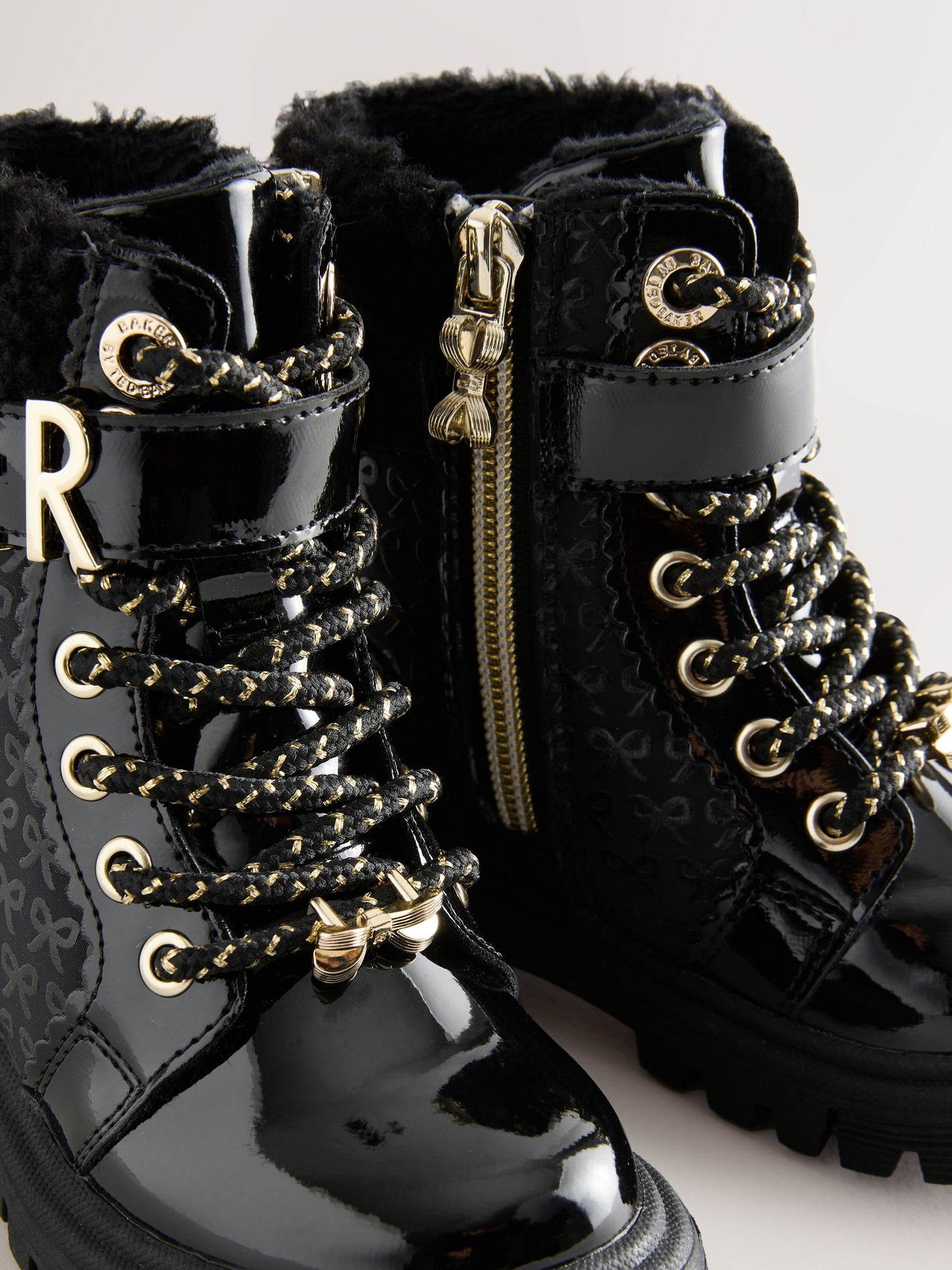 Baker by Ted Baker Girls Embossed Lace Up Chunky Black Boots image 4