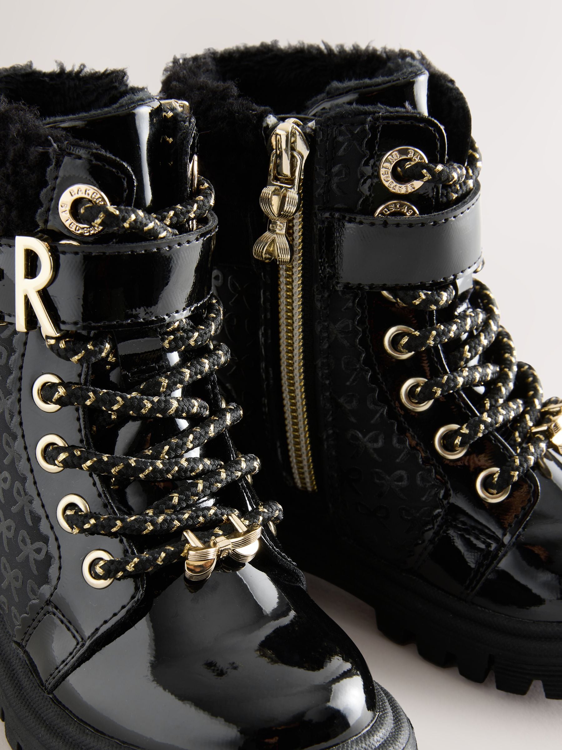 Baker by Ted Baker Girls Embossed Lace Up Chunky Black Boots image 4