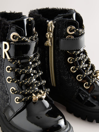 Baker by Ted Baker Girls Embossed Lace Up Chunky Black Boots image 4