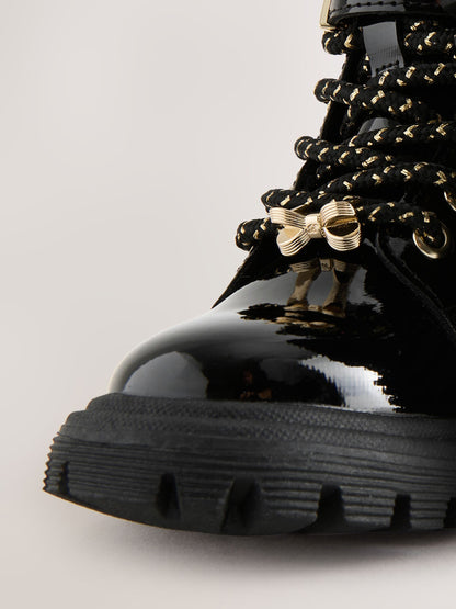 Baker by Ted Baker Girls Embossed Lace Up Chunky Black Boots image 5
