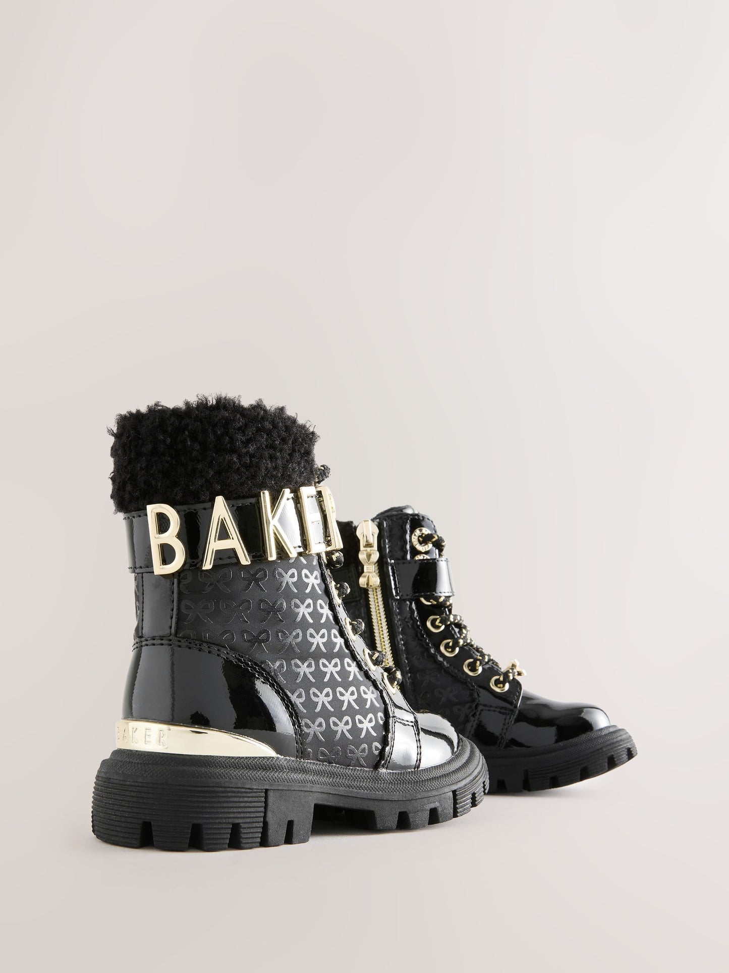 Baker by Ted Baker Girls Embossed Lace Up Chunky Black Boots image 6