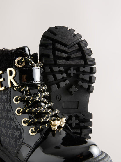 Baker by Ted Baker Girls Embossed Lace Up Chunky Black Boots image 7
