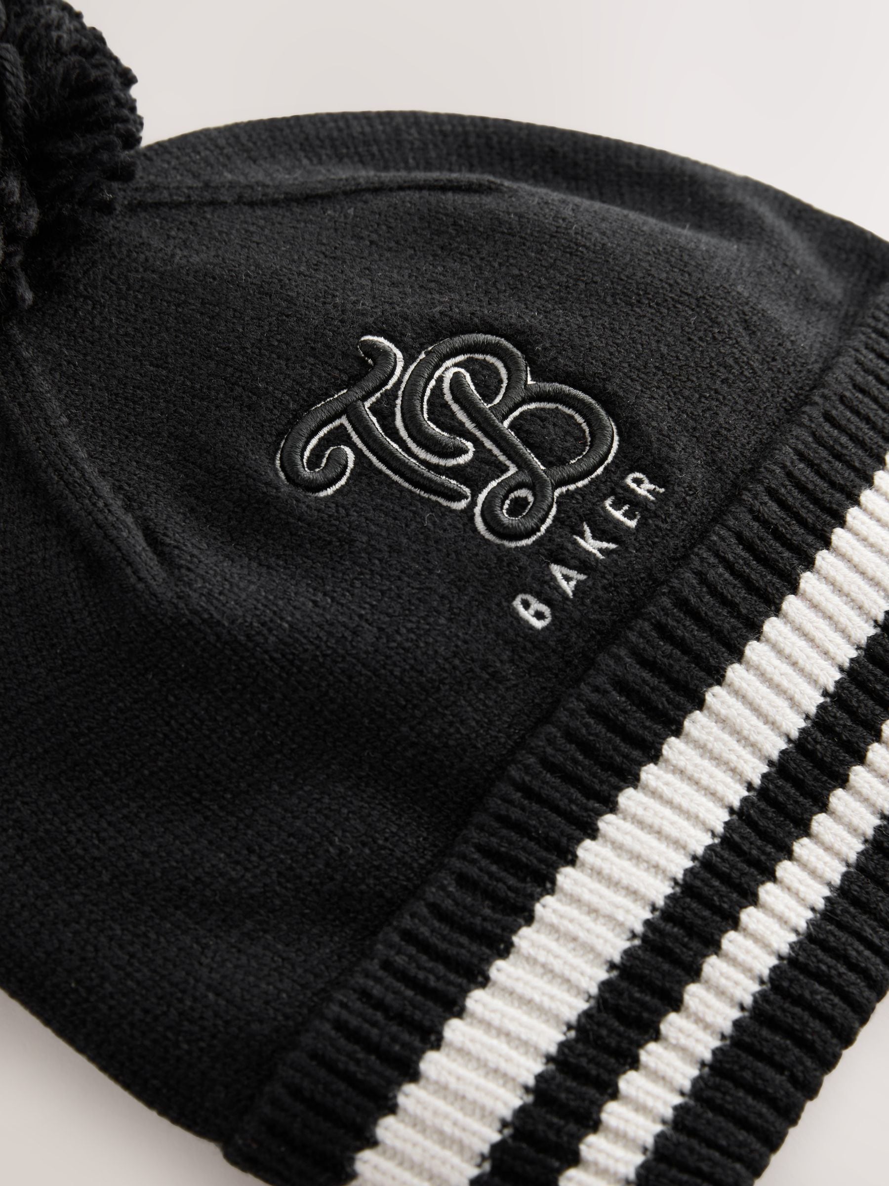 Baker by Ted Baker Boys Varsity Logo Pom Black Beanie and Gloves Set image 2