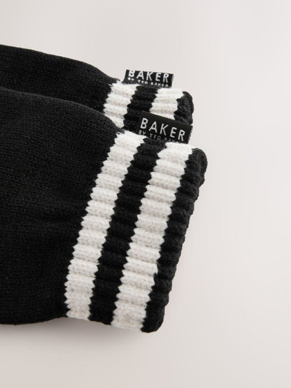 Baker by Ted Baker Boys Varsity Logo Pom Black Beanie and Gloves Set image 3