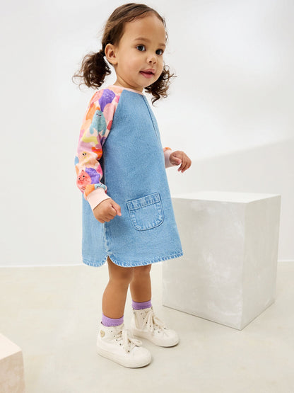 Pink Monster Raglan Denim Dress (3mths-8yrs)